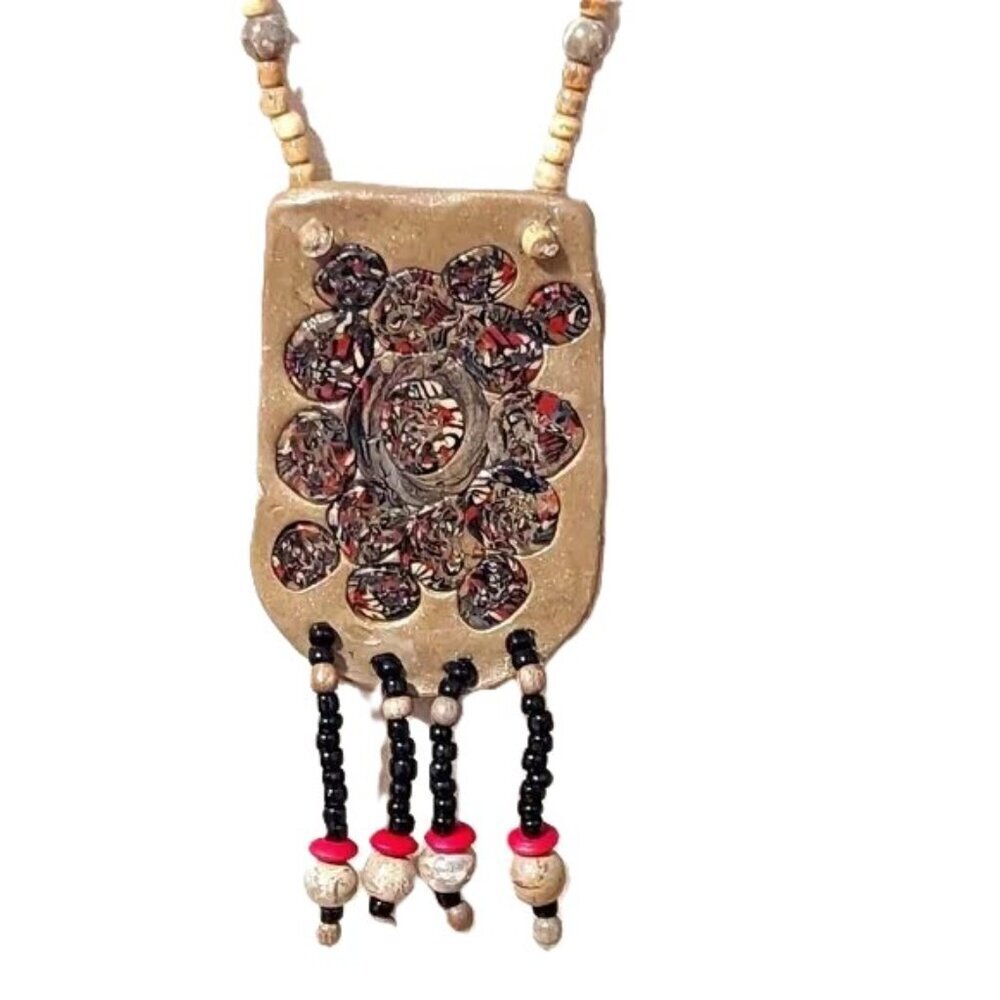 Clay Hand Made Wearable Art Job’s Tears Bead Necklace‎ Polymer Festival Hippie